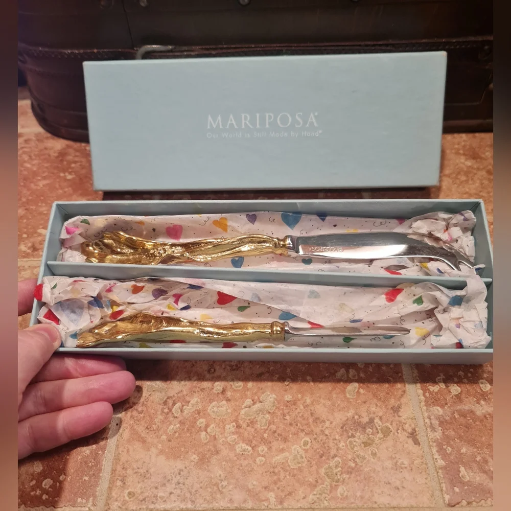 Mariposa Cheese Knife Spreader Set Botanical Gold & Stainless Vintage